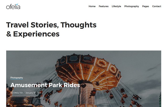 Ofelia Travel Blog WordPress Theme
